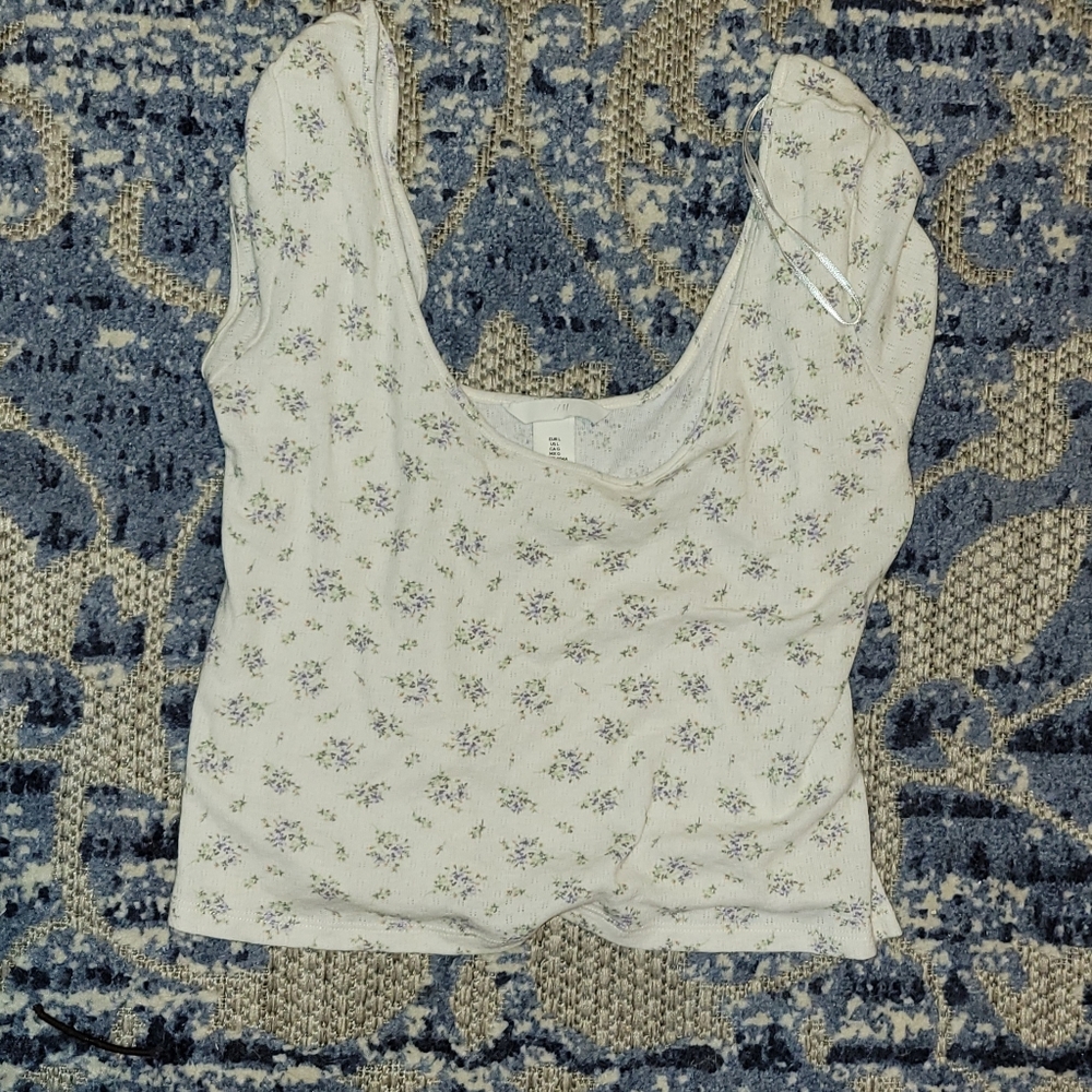 Lilac flowered short sleeve shirt
